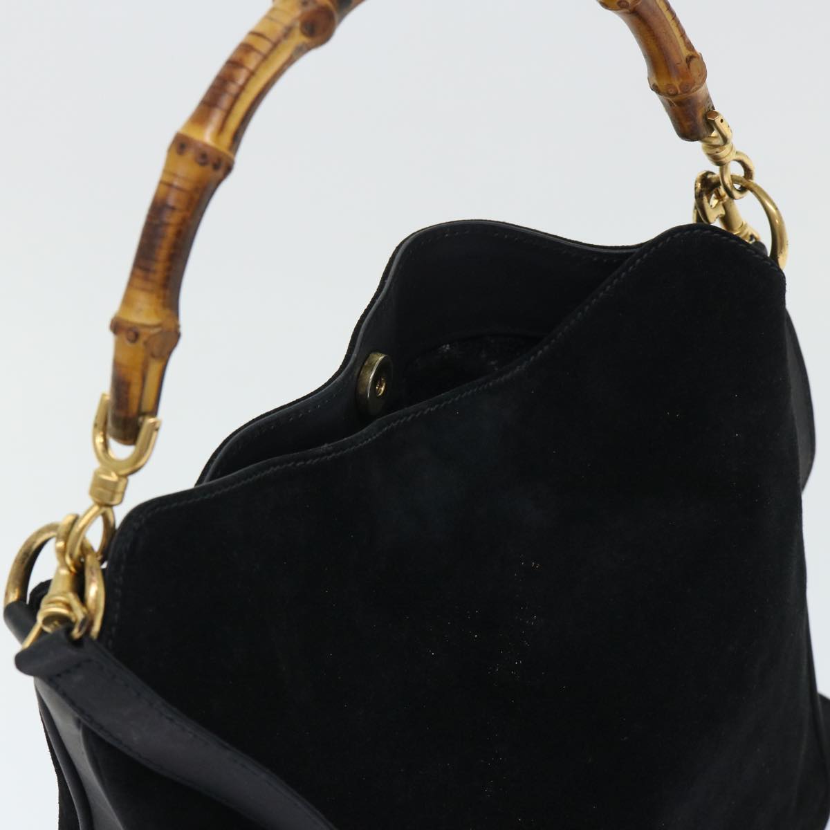 GUCCI Bamboo Shoulder Bag Suede 2way Black Auth ac2139