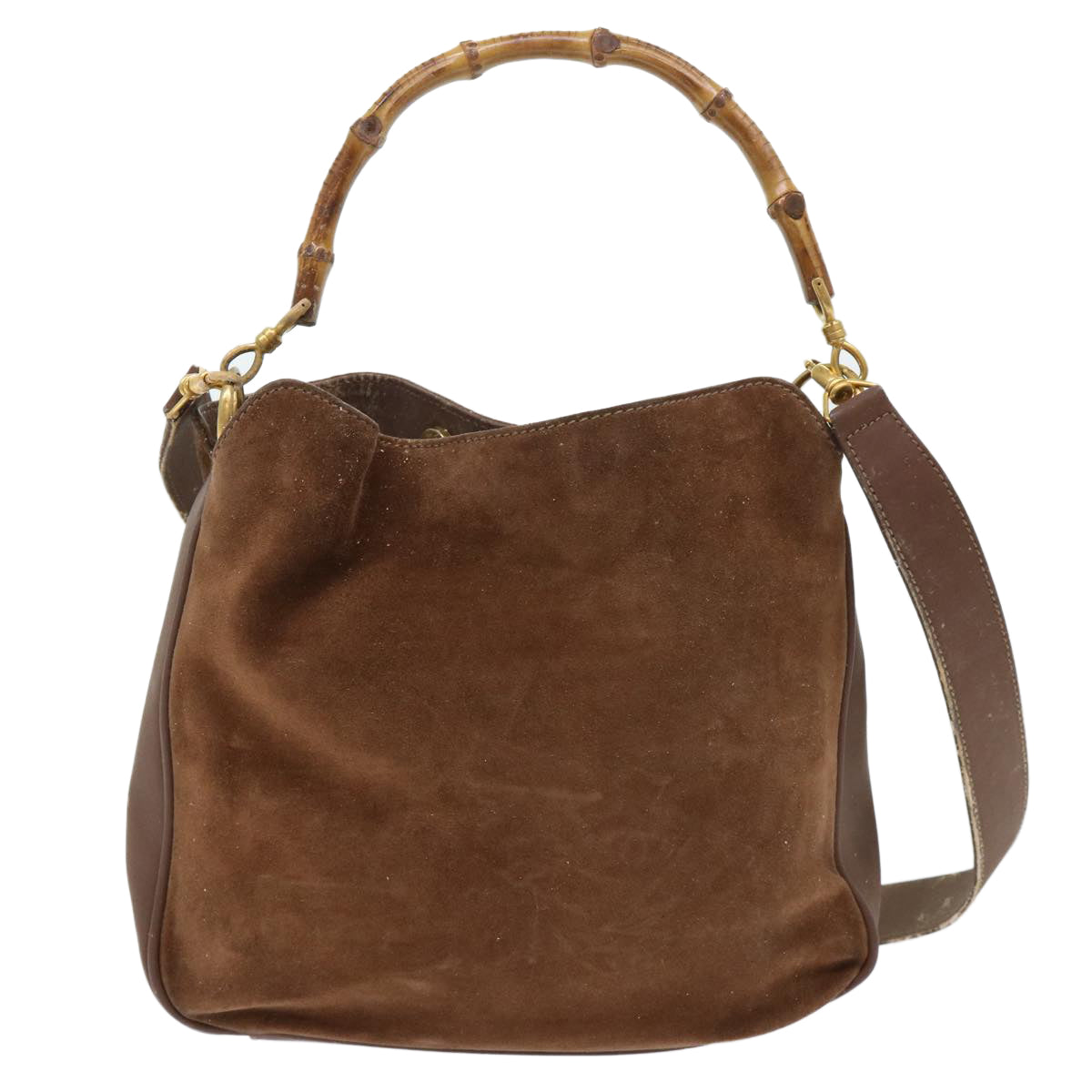 GUCCI Bamboo Shoulder Bag Suede 2way Brown Auth ac2140