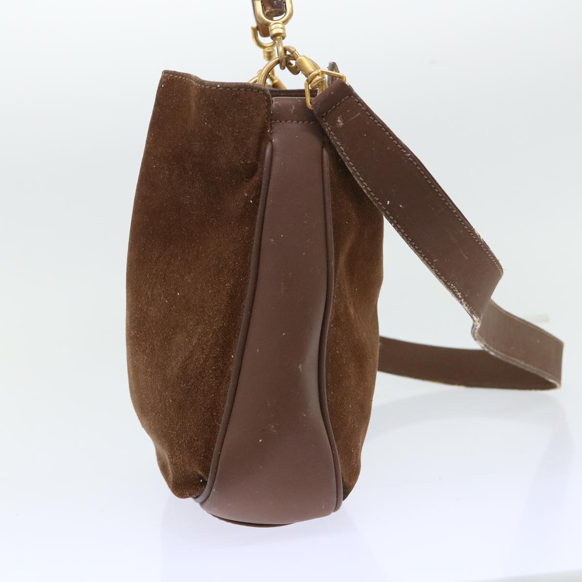 GUCCI Bamboo Shoulder Bag Suede 2way Brown Auth ac2140