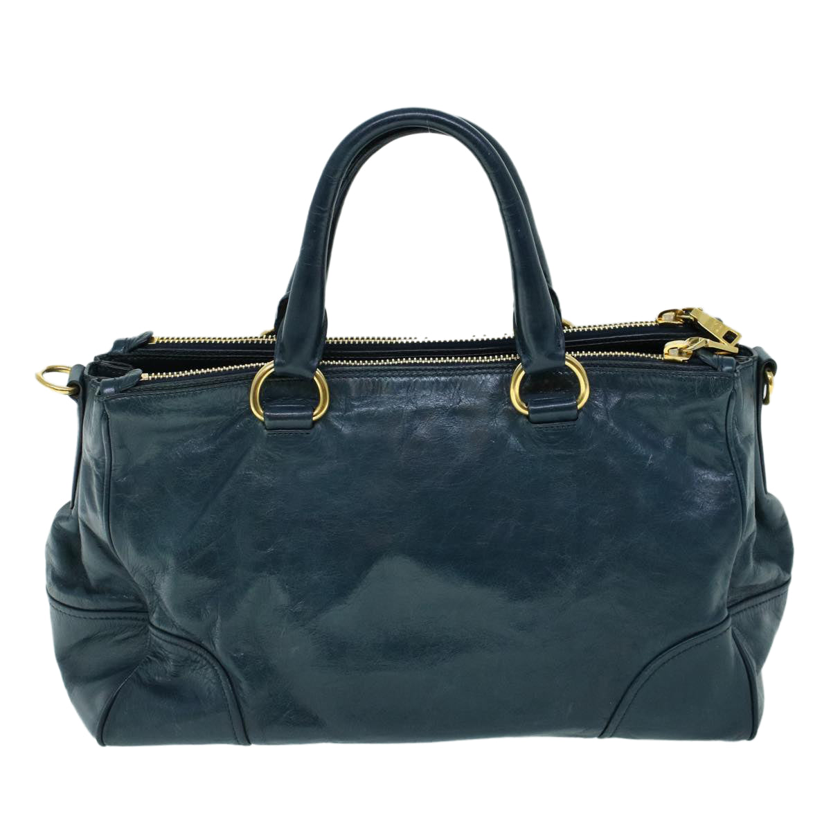 PRADA Hand Bag Leather 2way Navy Auth ac2159