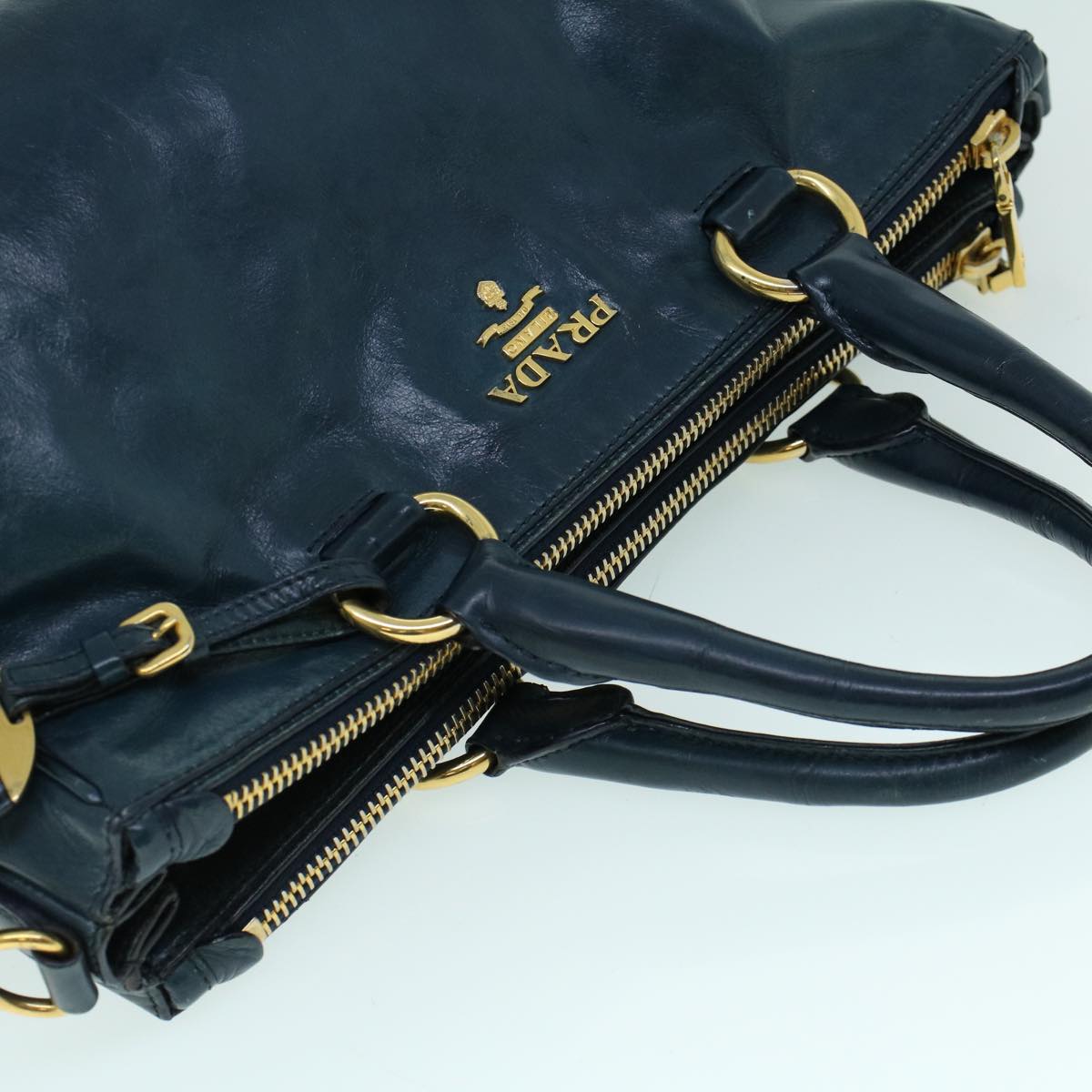 PRADA Hand Bag Leather 2way Navy Auth ac2159