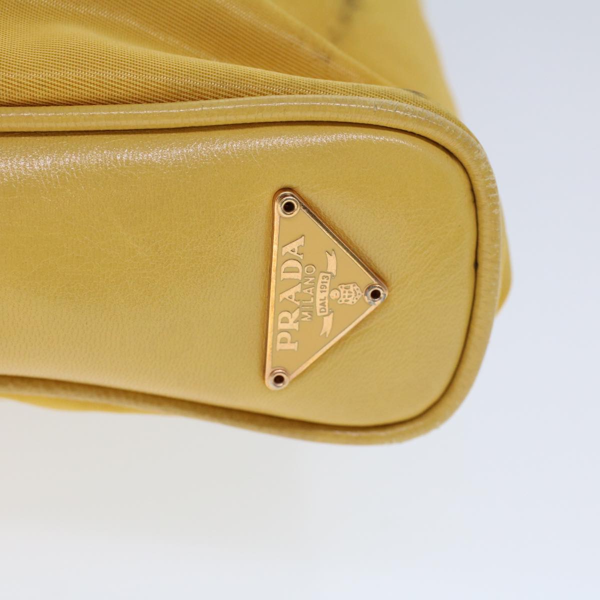 PRADA Shoulder Bag Nylon Leather Yellow Auth ac2164