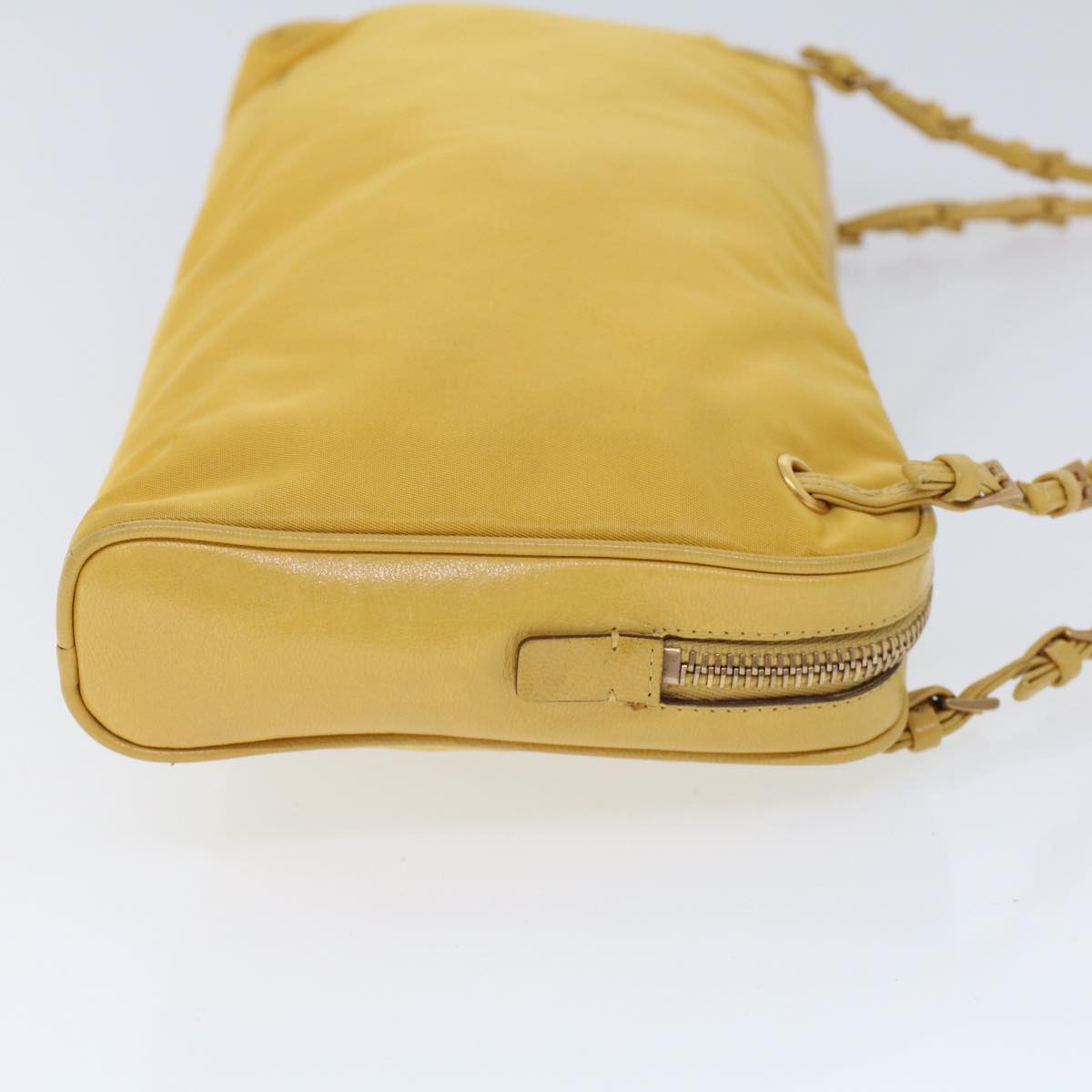 PRADA Shoulder Bag Nylon Leather Yellow Auth ac2164