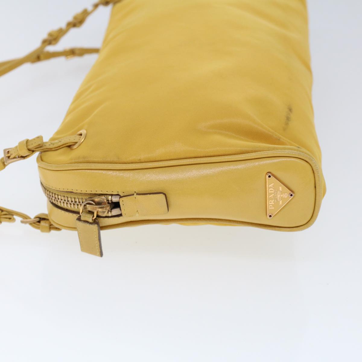 PRADA Shoulder Bag Nylon Leather Yellow Auth ac2164