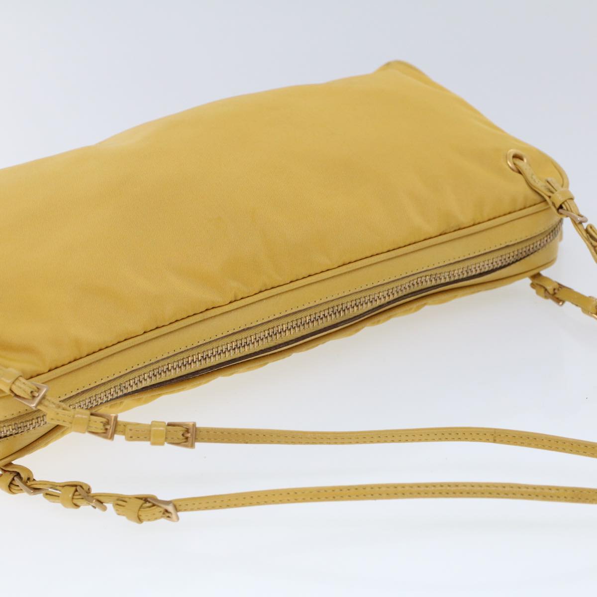 PRADA Shoulder Bag Nylon Leather Yellow Auth ac2164