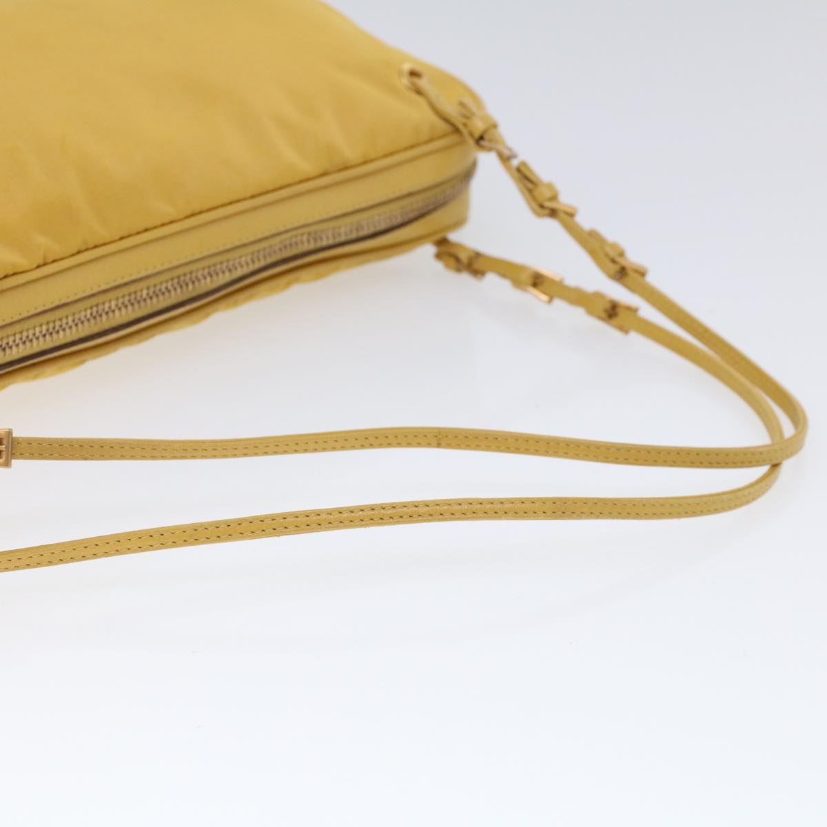 PRADA Shoulder Bag Nylon Leather Yellow Auth ac2164