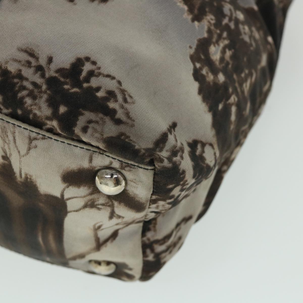 PRADA Shoulder Bag Nylon Leather 2way Gray Brown black Auth ac2165