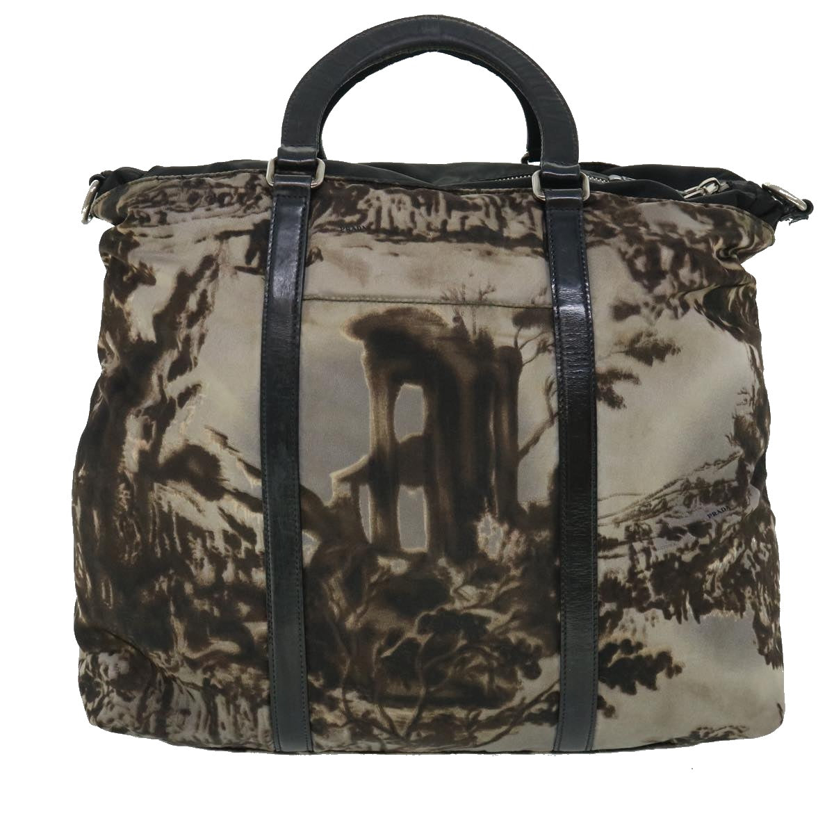 PRADA Shoulder Bag Nylon Leather 2way Gray Brown black Auth ac2165 - 0