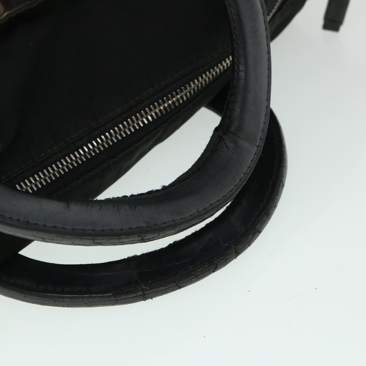 PRADA Shoulder Bag Nylon Leather 2way Gray Brown black Auth ac2165