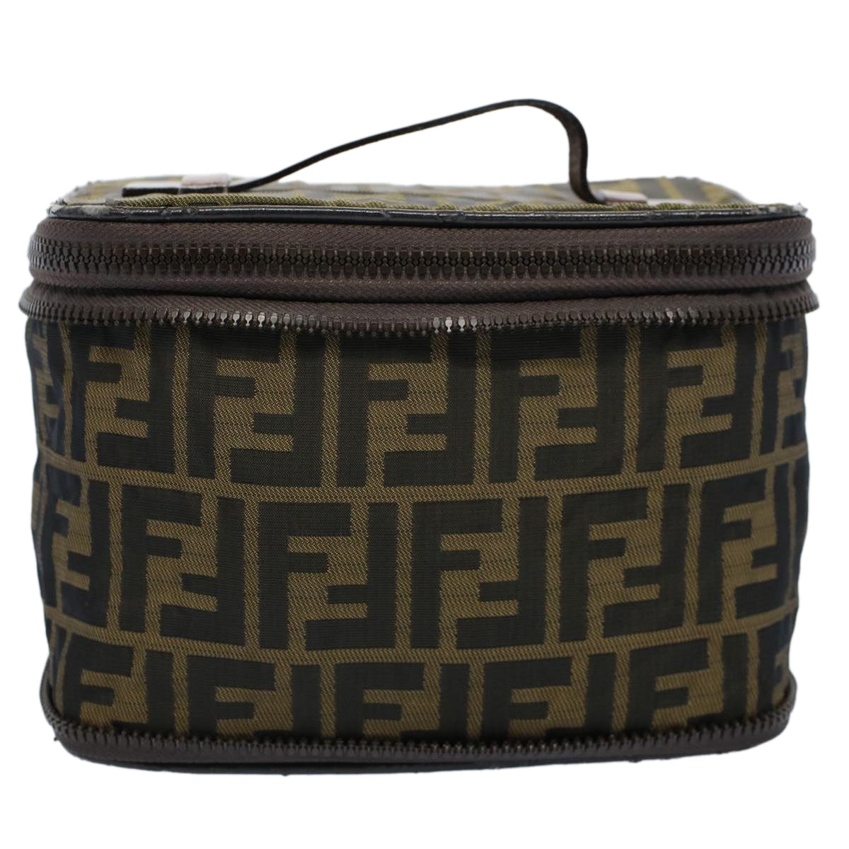 FENDI Zucca Canvas Vanity Cosmetic Pouch Brown Auth ac2172