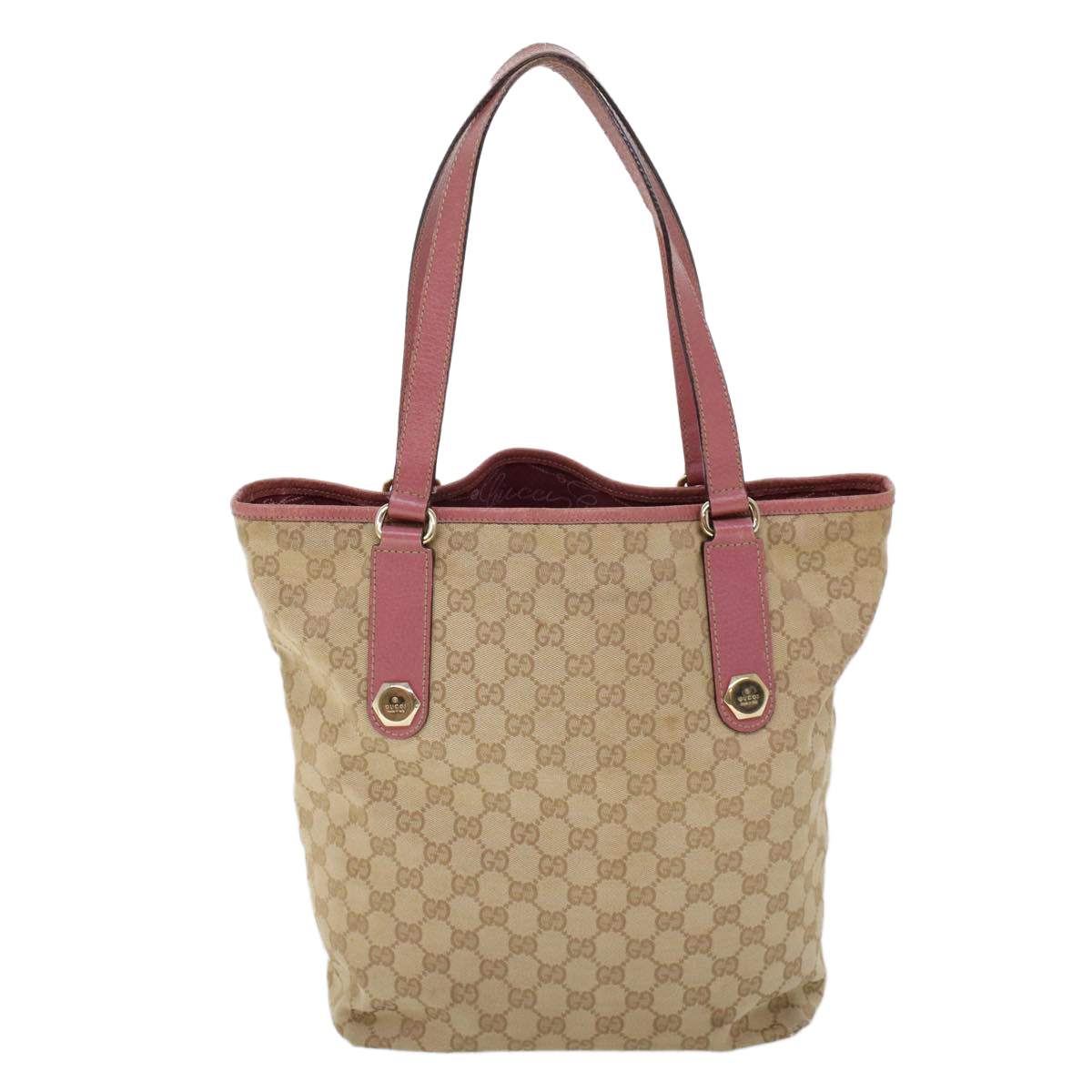 GUCCI GG Canvas Shoulder Bag Canvas Leather Beige Pink Auth ac2175 - 0