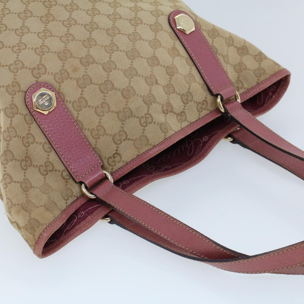 GUCCI GG Canvas Shoulder Bag Canvas Leather Beige Pink Auth ac2175