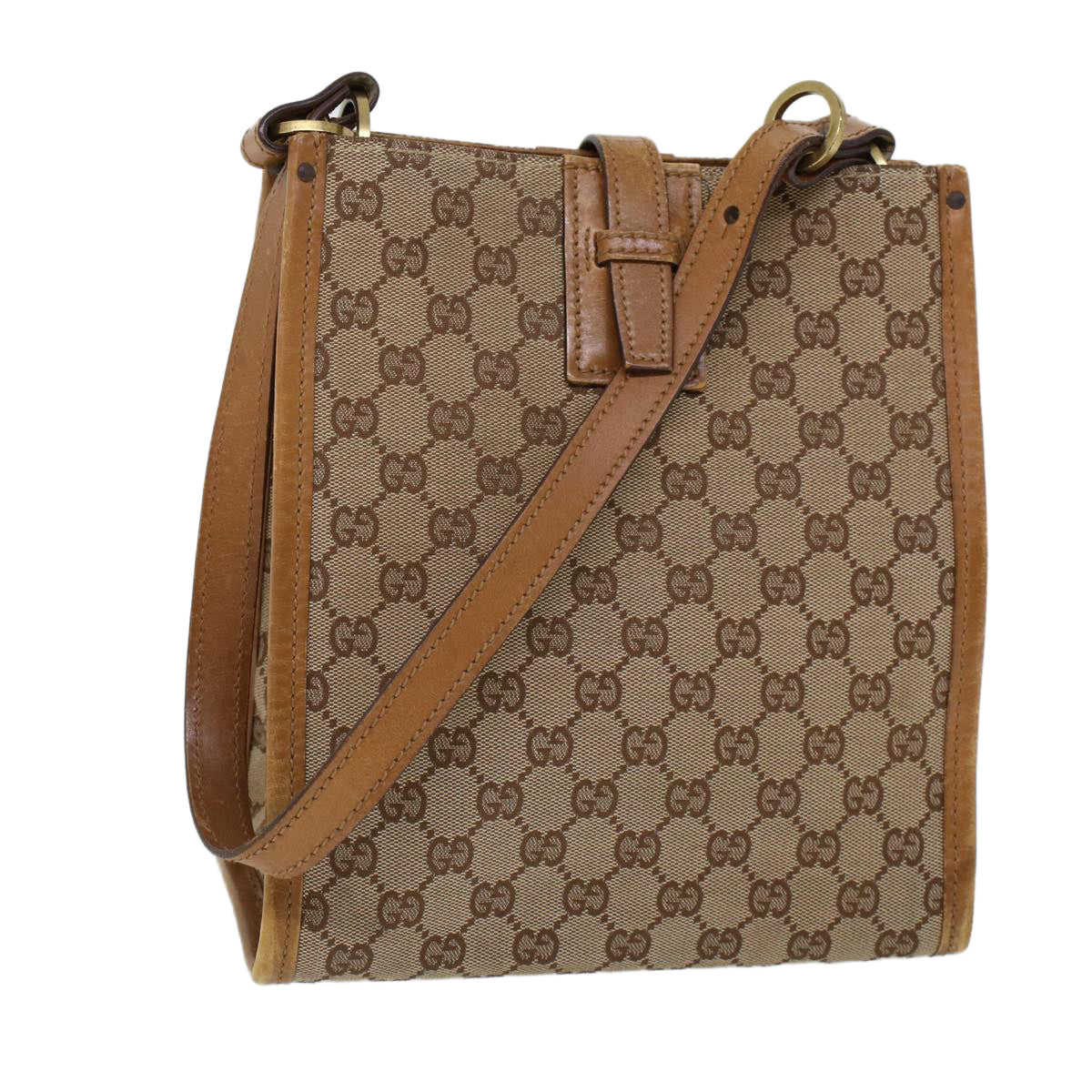 GUCCI GG Canvas Shoulder Bag Canvas Leather Beige Brown 110292 Auth ac2178