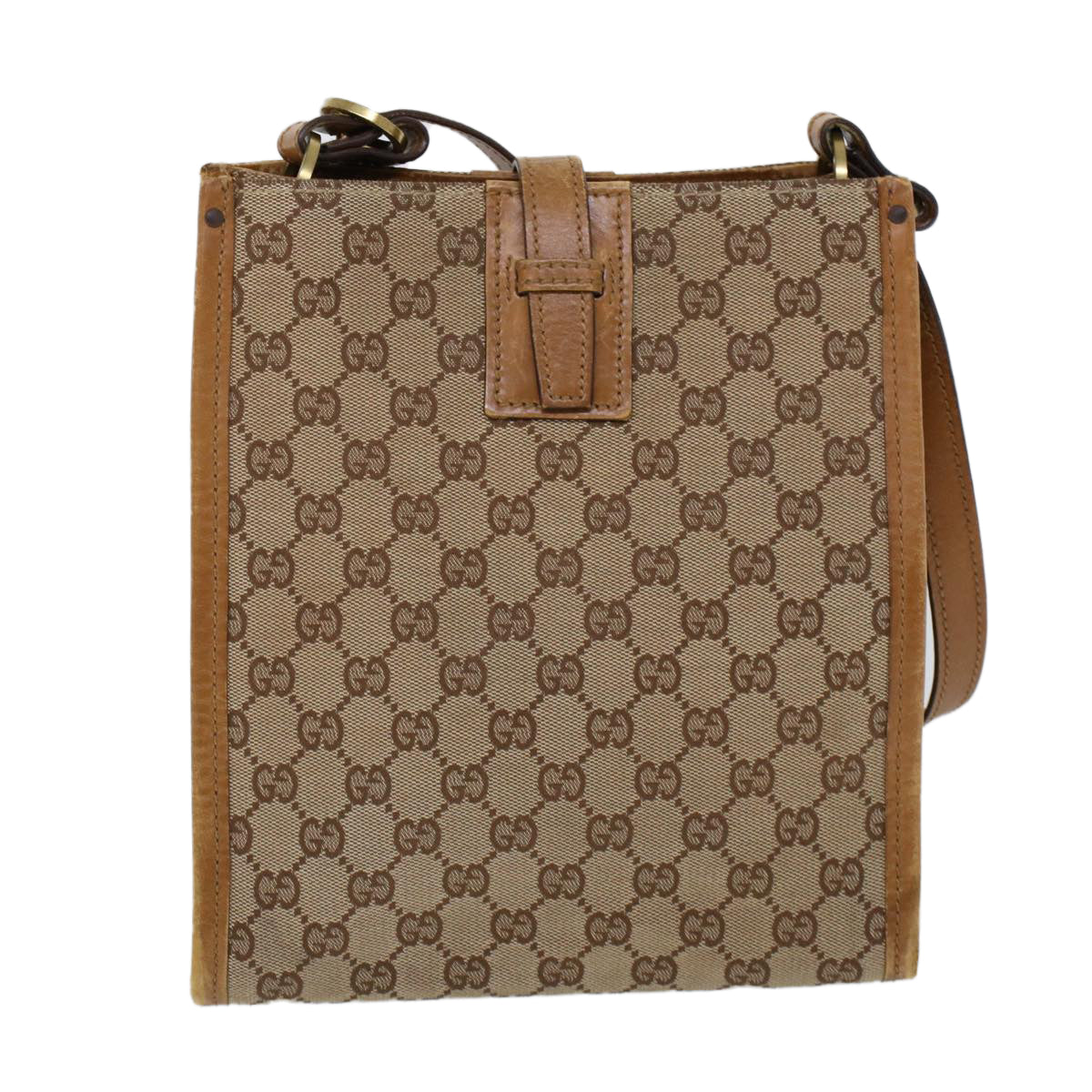 GUCCI GG Canvas Shoulder Bag Canvas Leather Beige Brown 110292 Auth ac2178