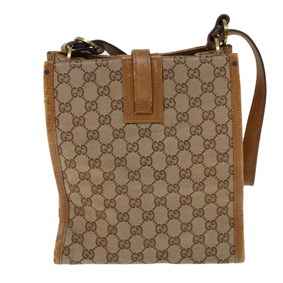 GUCCI GG Canvas Shoulder Bag Canvas Leather Beige Brown 110292 Auth ac2178