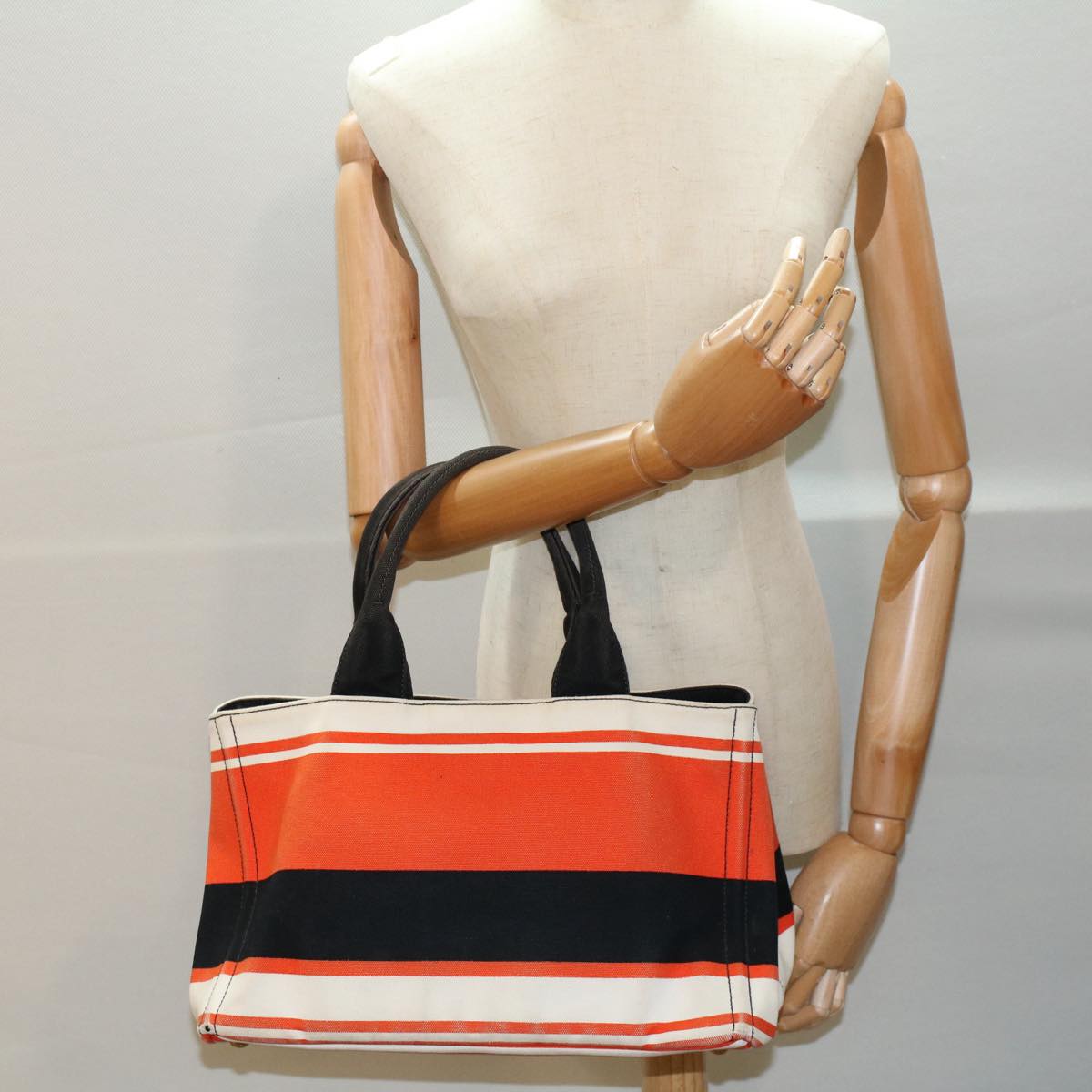 PRADA Canapa MM Hand Bag Canvas Orange Auth ac2188