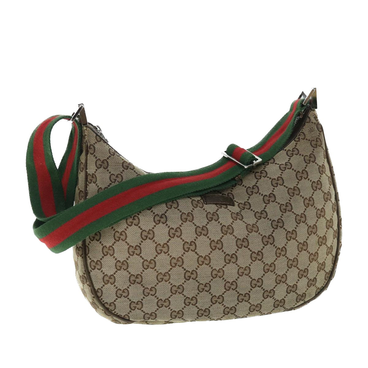 GUCCI GG Canvas Web Sherry Line Shoulder Bag Beige Red Green 122790 Auth ac2189