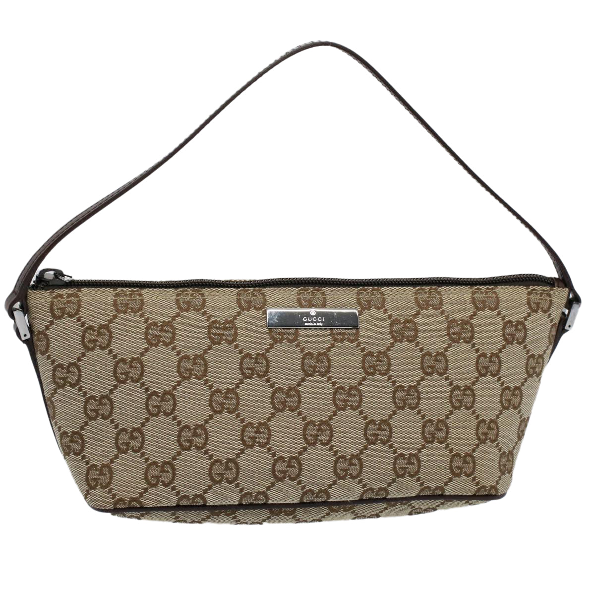 GUCCI GG Canvas Accessory Pouch Leather Beige 07198 Auth ac2192