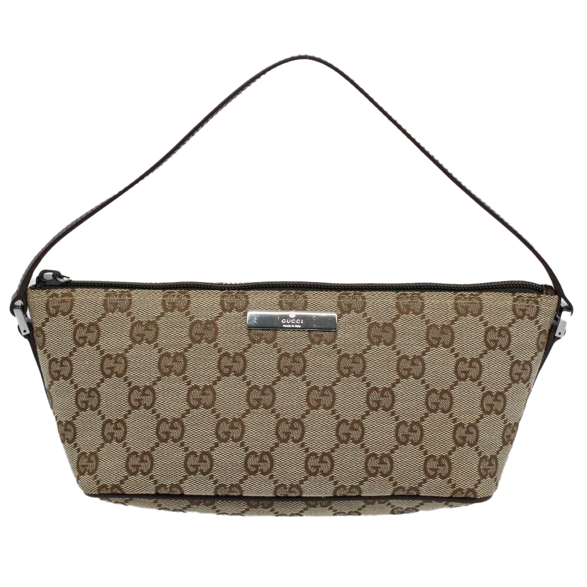 GUCCI GG Canvas Accessory Pouch Leather Beige 07198 Auth ac2192