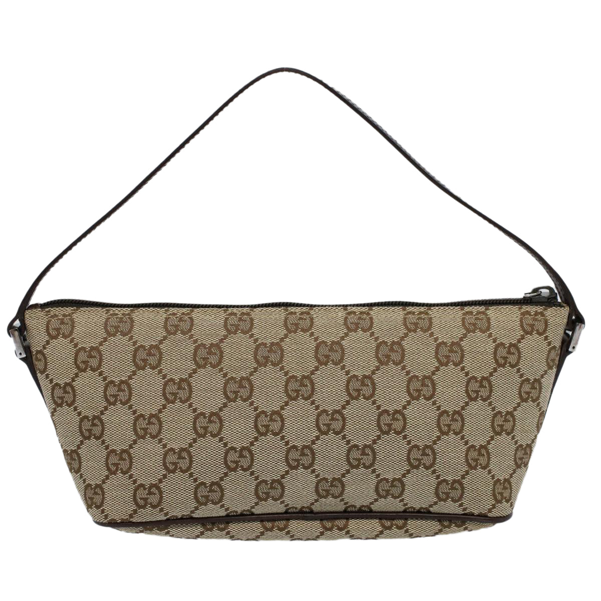 GUCCI GG Canvas Accessory Pouch Leather Beige 07198 Auth ac2192