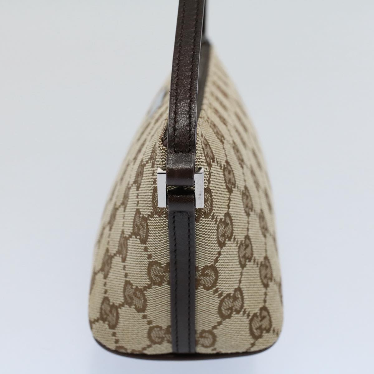 GUCCI GG Canvas Accessory Pouch Leather Beige 07198 Auth ac2192