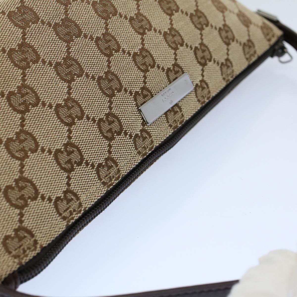 GUCCI GG Canvas Accessory Pouch Leather Beige 07198 Auth ac2192