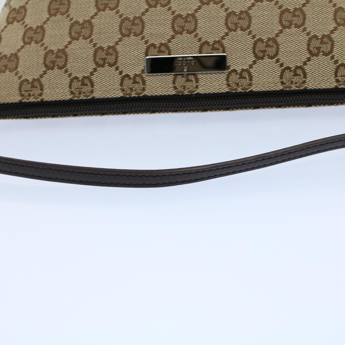 GUCCI GG Canvas Accessory Pouch Leather Beige 07198 Auth ac2192