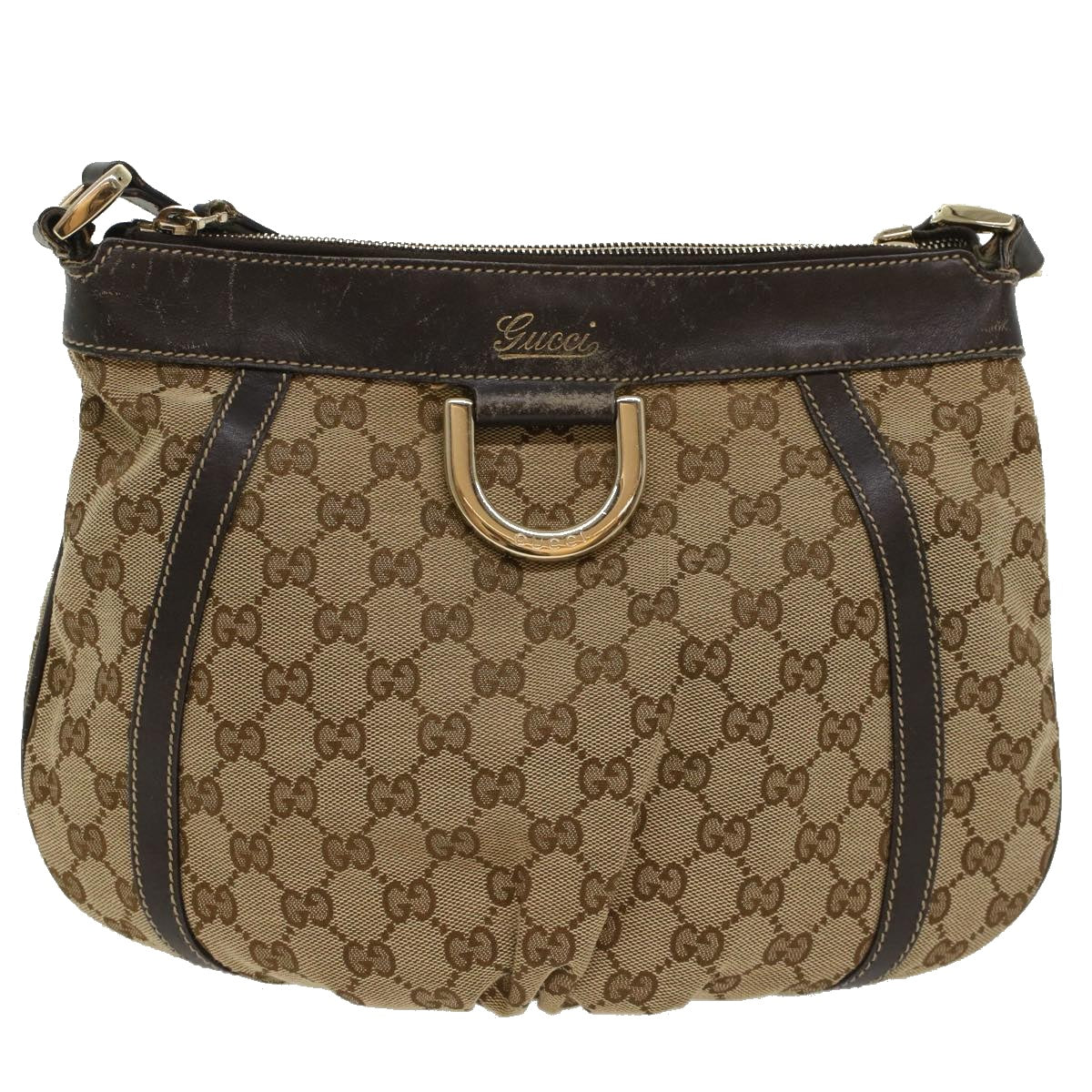 GUCCI GG Canvas Shoulder Bag Leather Beige 203257 Auth ac2198