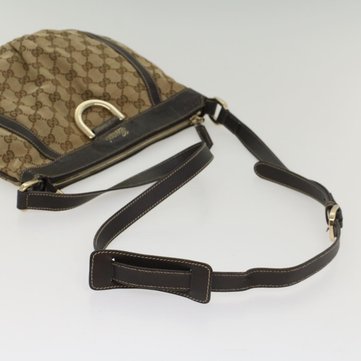 GUCCI GG Canvas Shoulder Bag Leather Beige 203257 Auth ac2198