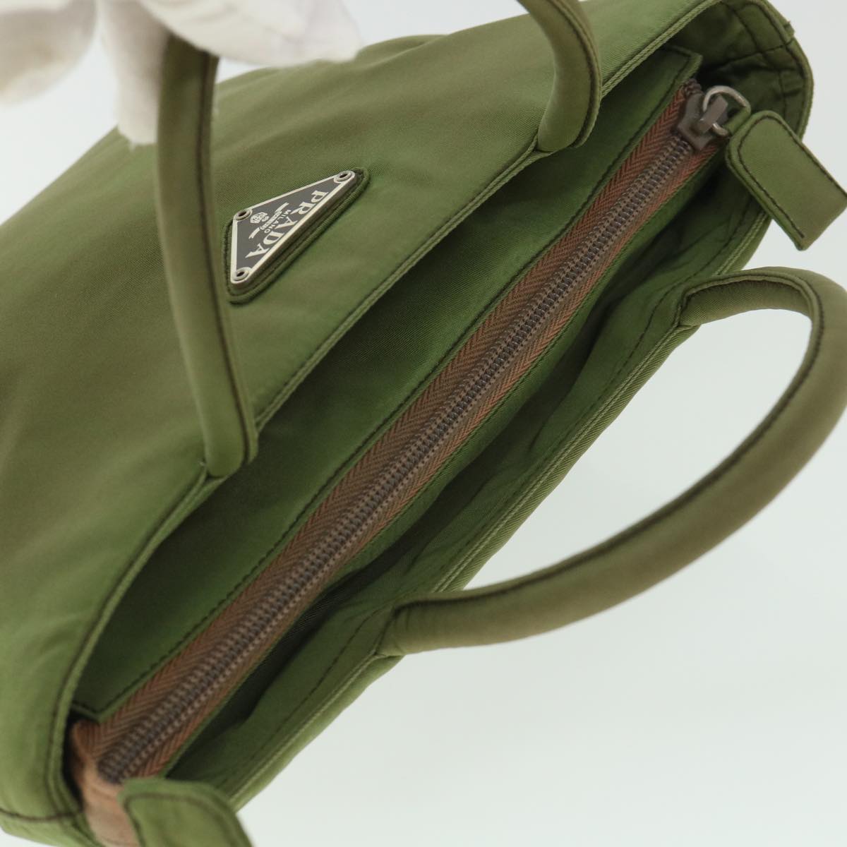 PRADA Hand Bag Nylon Khaki Auth ac2223