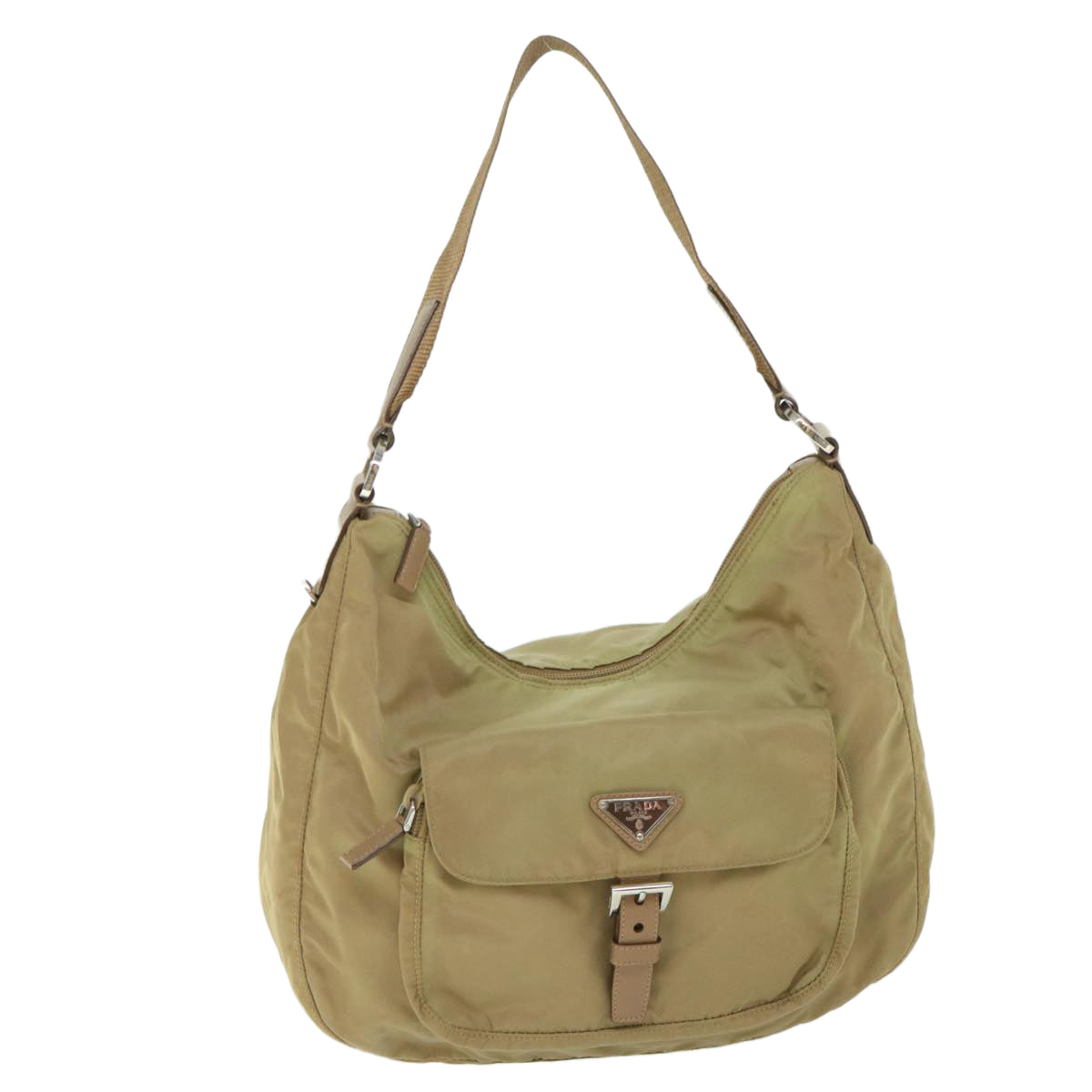 PRADA Shoulder Bag Nylon Leather Khaki Auth ac2226