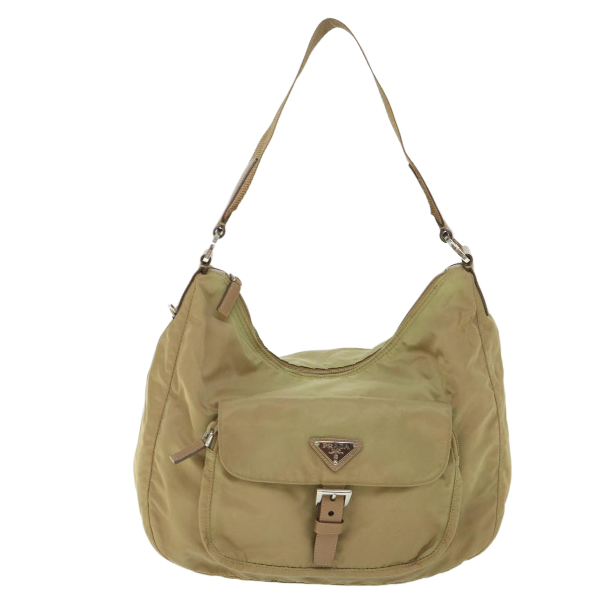 PRADA Shoulder Bag Nylon Leather Khaki Auth ac2226 - 0