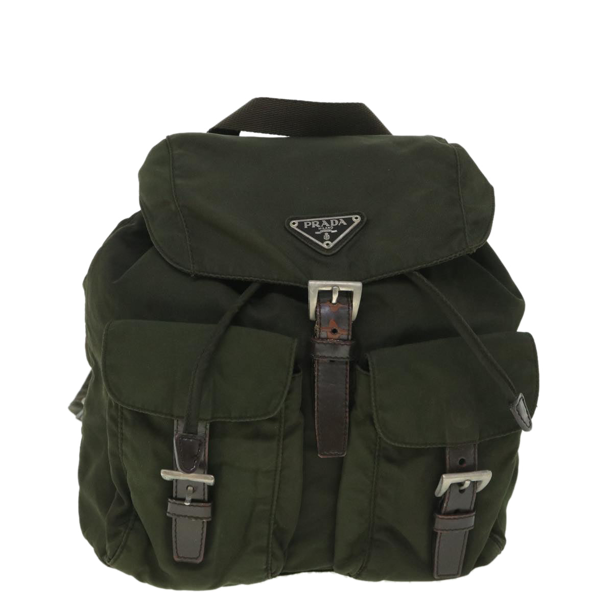 PRADA Backpack Nylon Leather Green Brown Auth ac2230 - 0