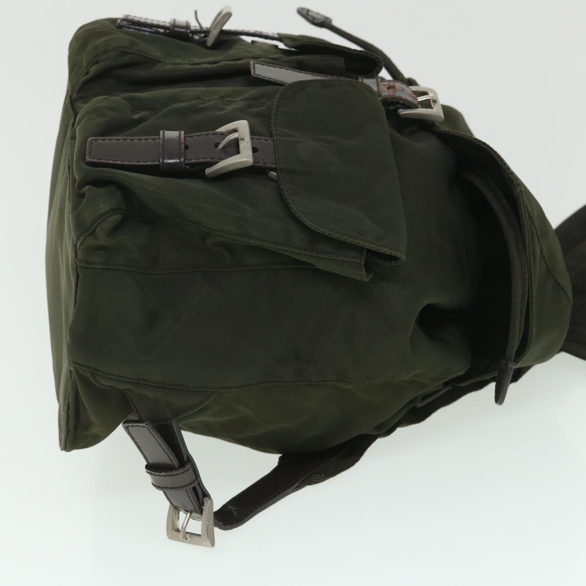 PRADA Backpack Nylon Leather Green Brown Auth ac2230