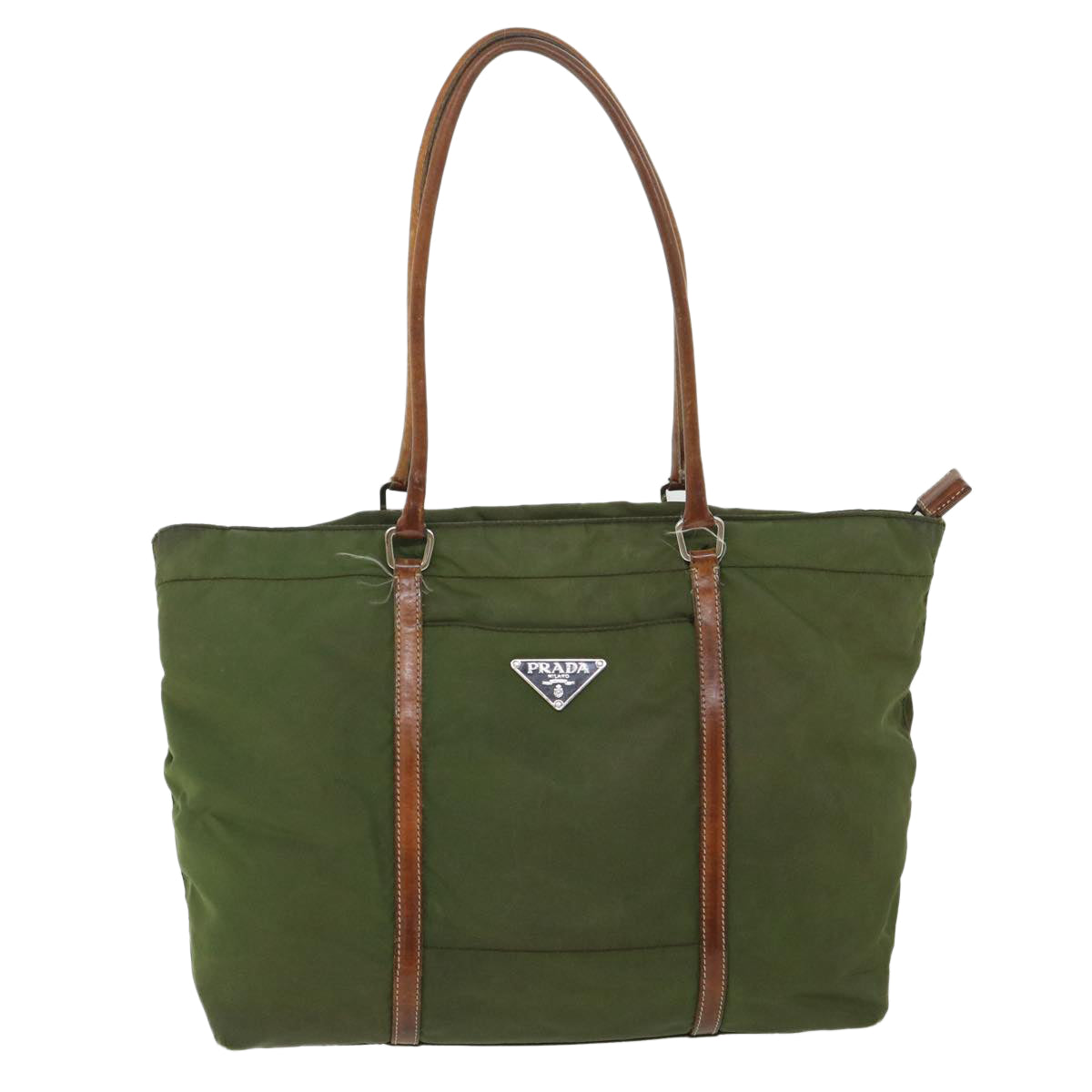 PRADA Tote Bag Nylon Leather Khaki Brown Auth ac2231 - 0