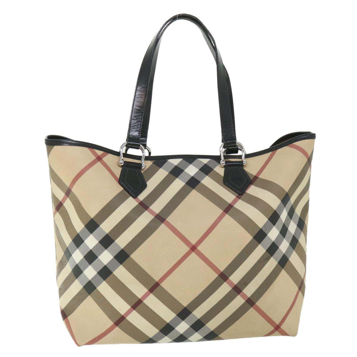 BURBERRY Nova Check Hand Bag Coated Canvas Beige Black Auth ac2234