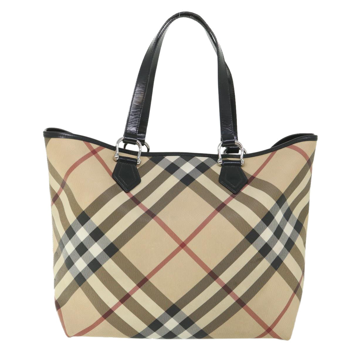 BURBERRY Nova Check Hand Bag Coated Canvas Beige Black Auth ac2234 - 0