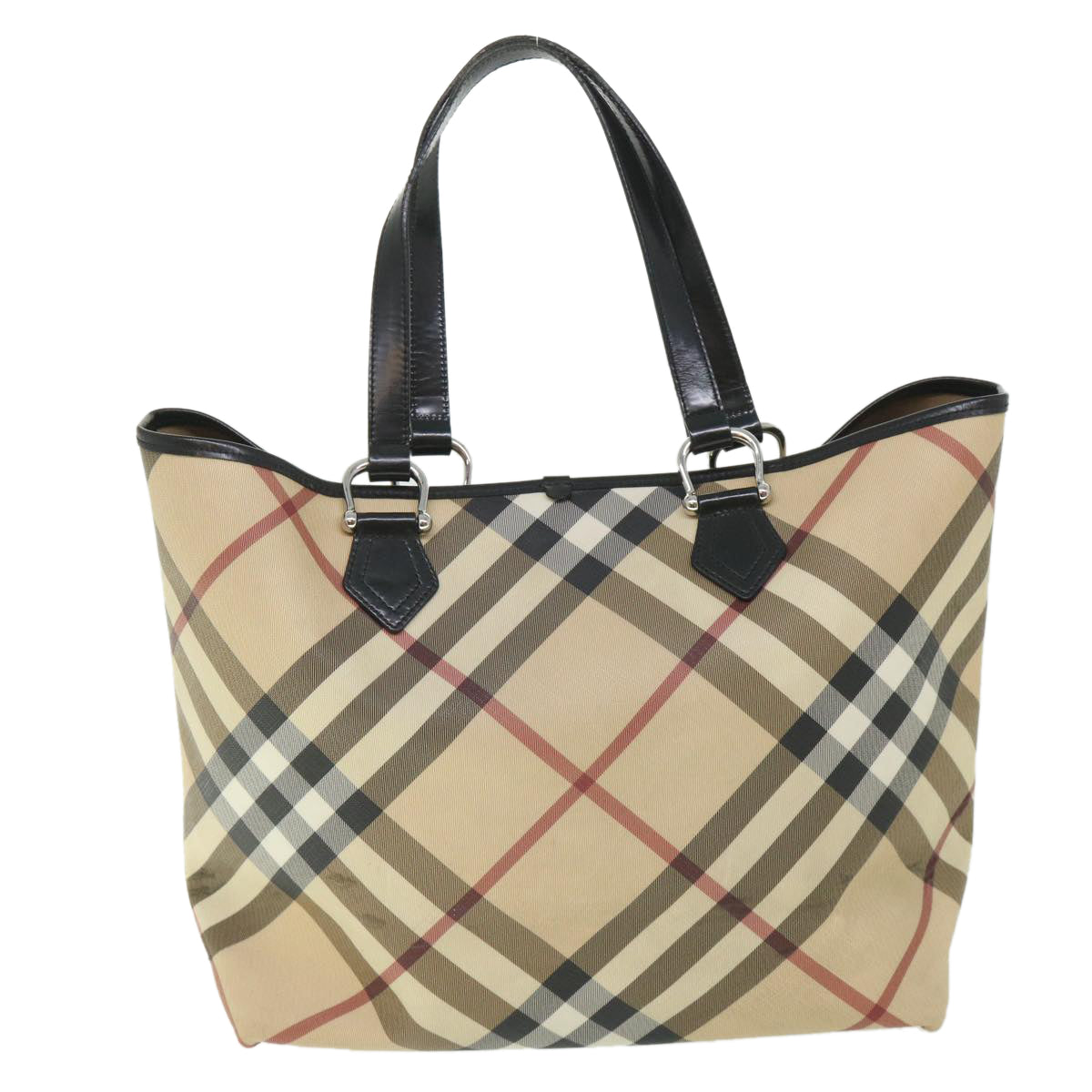 BURBERRY Nova Check Hand Bag Coated Canvas Beige Black Auth ac2234