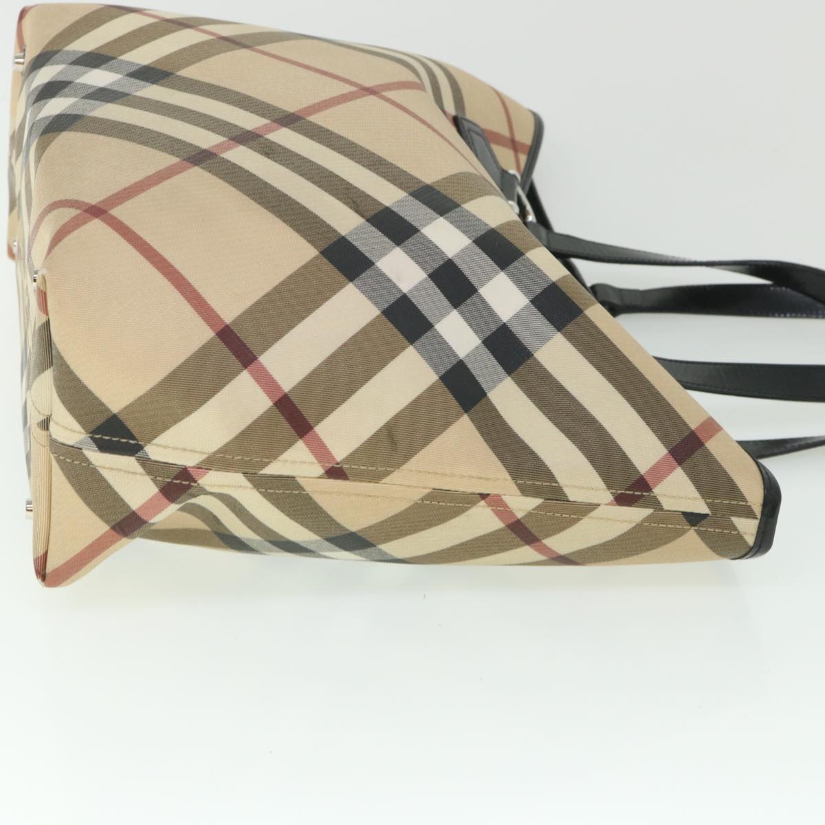 BURBERRY Nova Check Hand Bag Coated Canvas Beige Black Auth ac2234