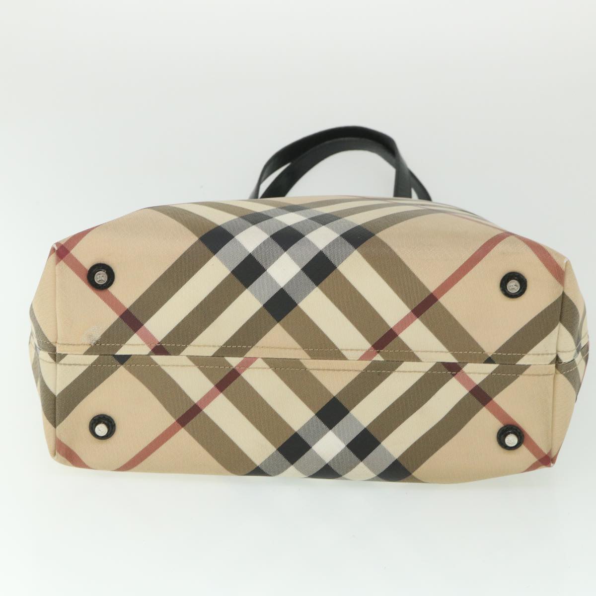 BURBERRY Nova Check Hand Bag Coated Canvas Beige Black Auth ac2234