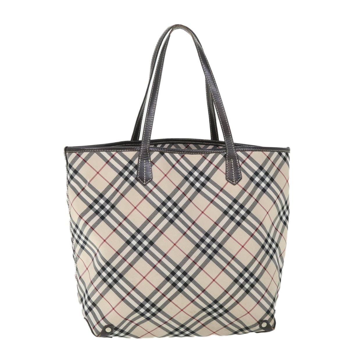 BURBERRY Nova Check Blue Label Tote Bag Nylon Leather Beige Brown Auth ac2236