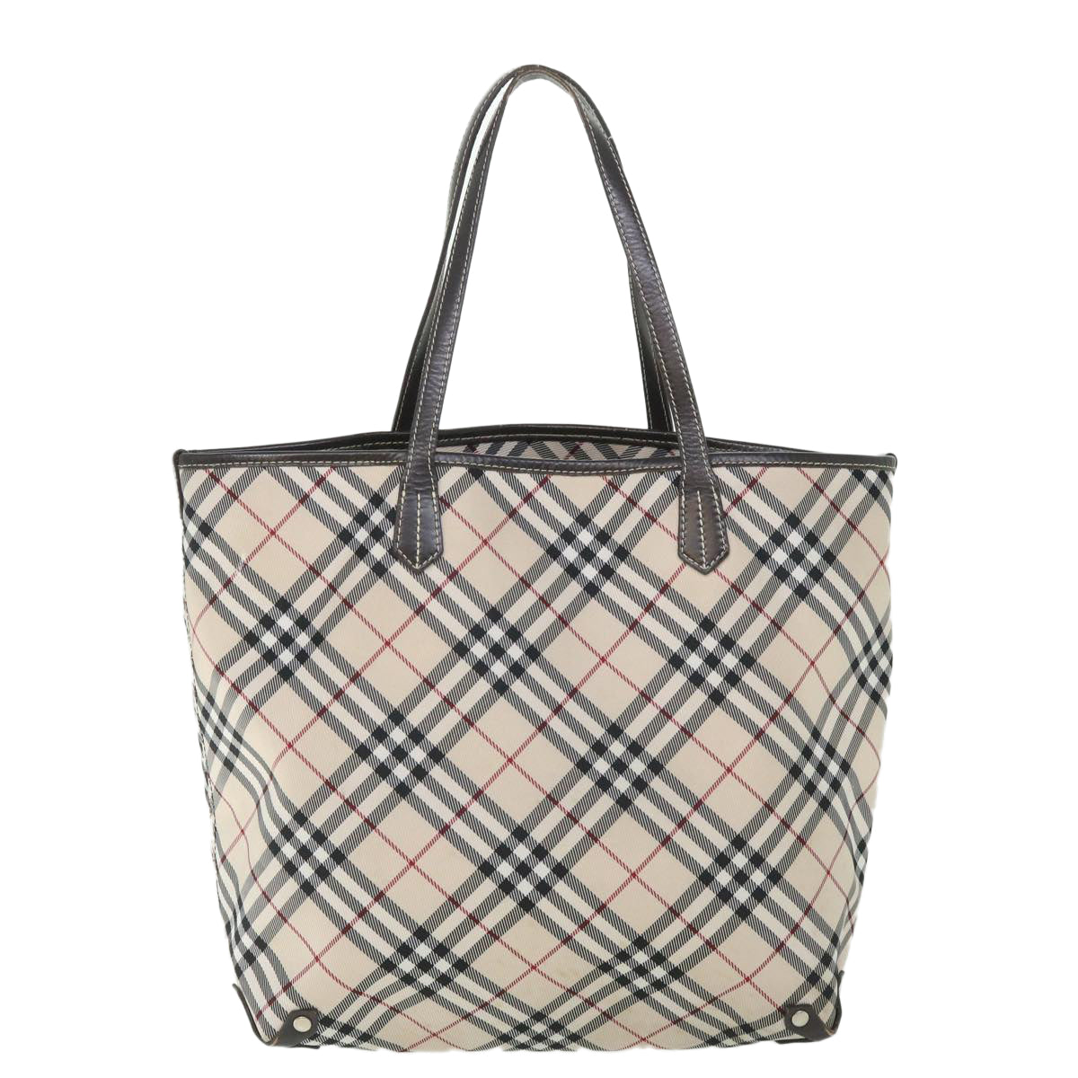 BURBERRY Nova Check Blue Label Tote Bag Nylon Leather Beige Brown Auth ac2236 - 0