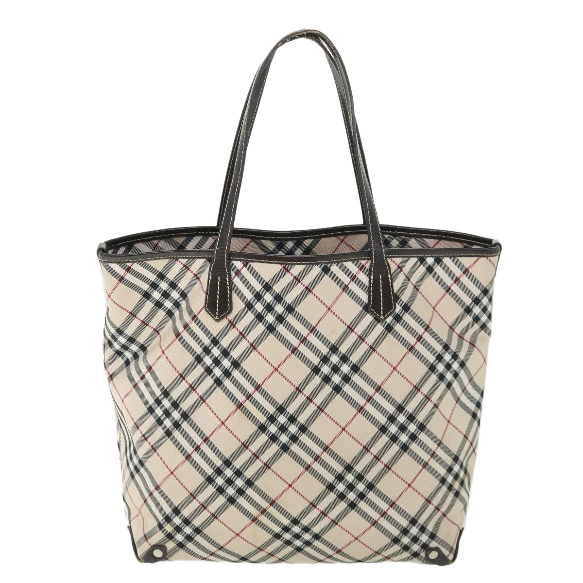 BURBERRY Nova Check Blue Label Tote Bag Nylon Leather Beige Brown Auth ac2236