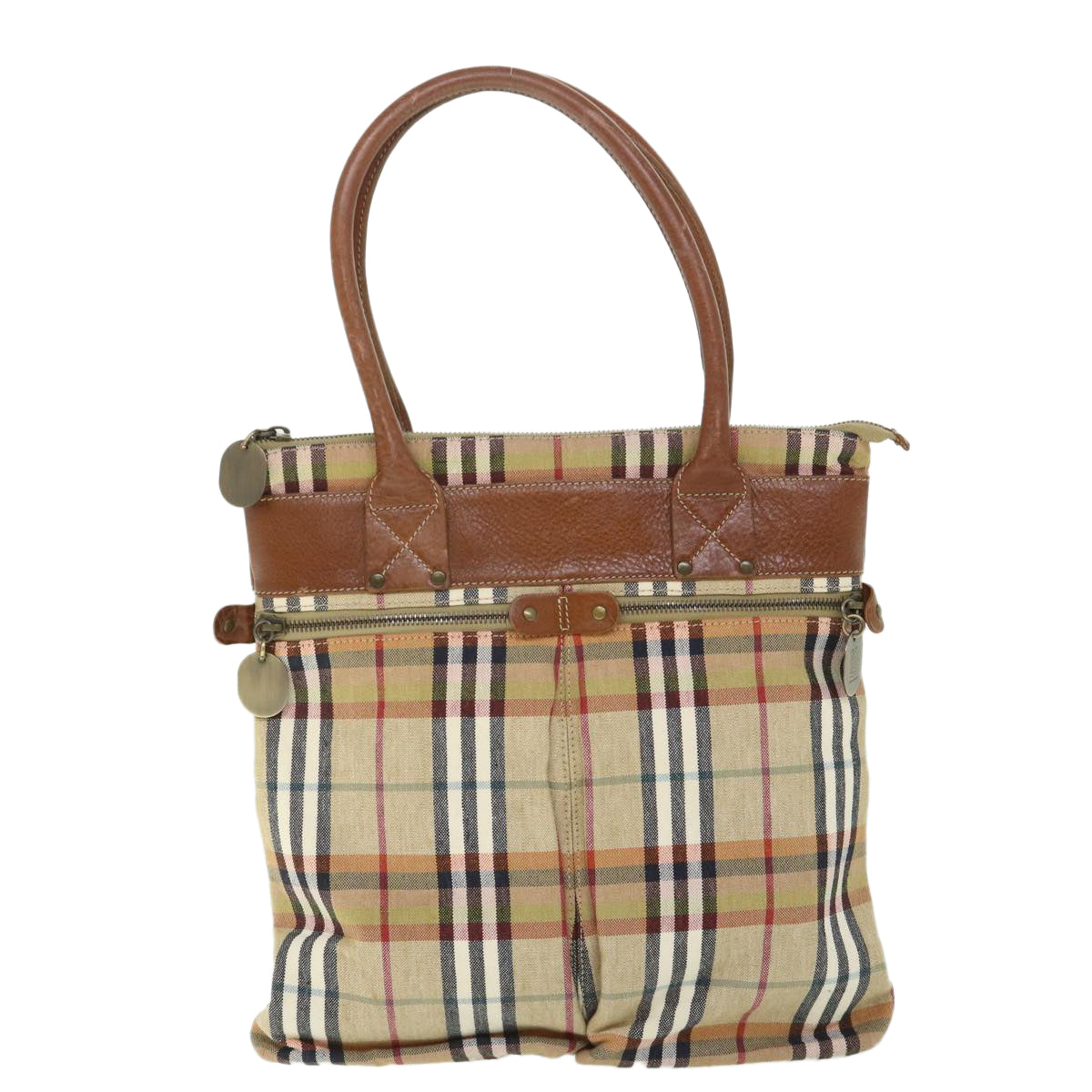 BURBERRY Nova Check Hand Bag Canvas Leather Beige Brown Auth ac2237