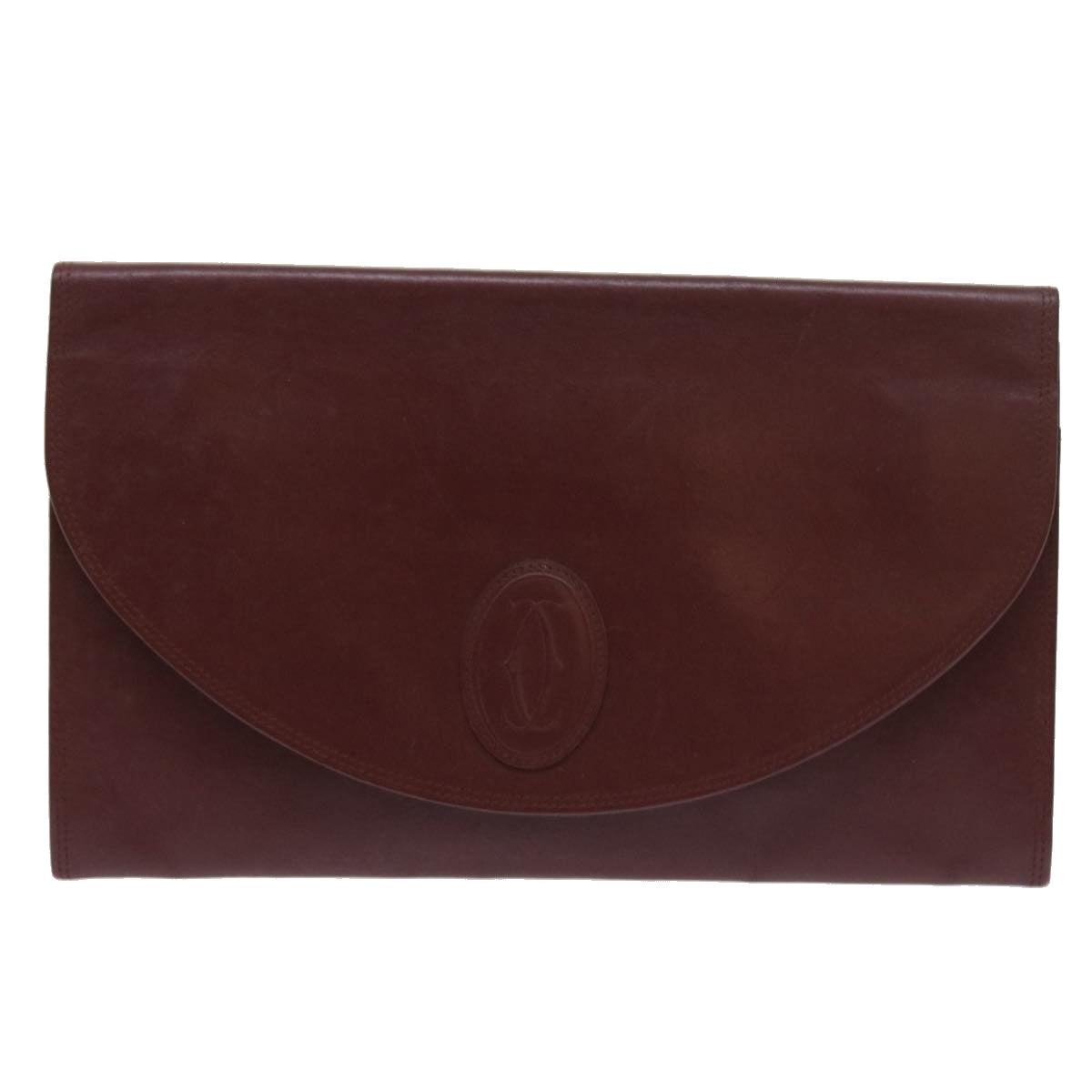 CARTIER Clutch Bag Leather Wine Red Auth ac2250 - 0