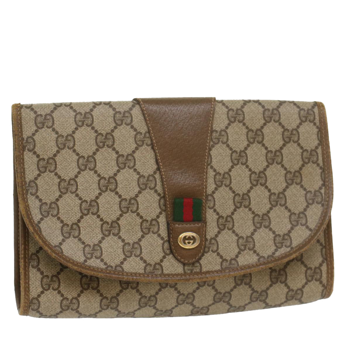 GUCCI GG Supreme Web Sherry Line Clutch Bag Beige Red 89 01 030 Auth ac2277