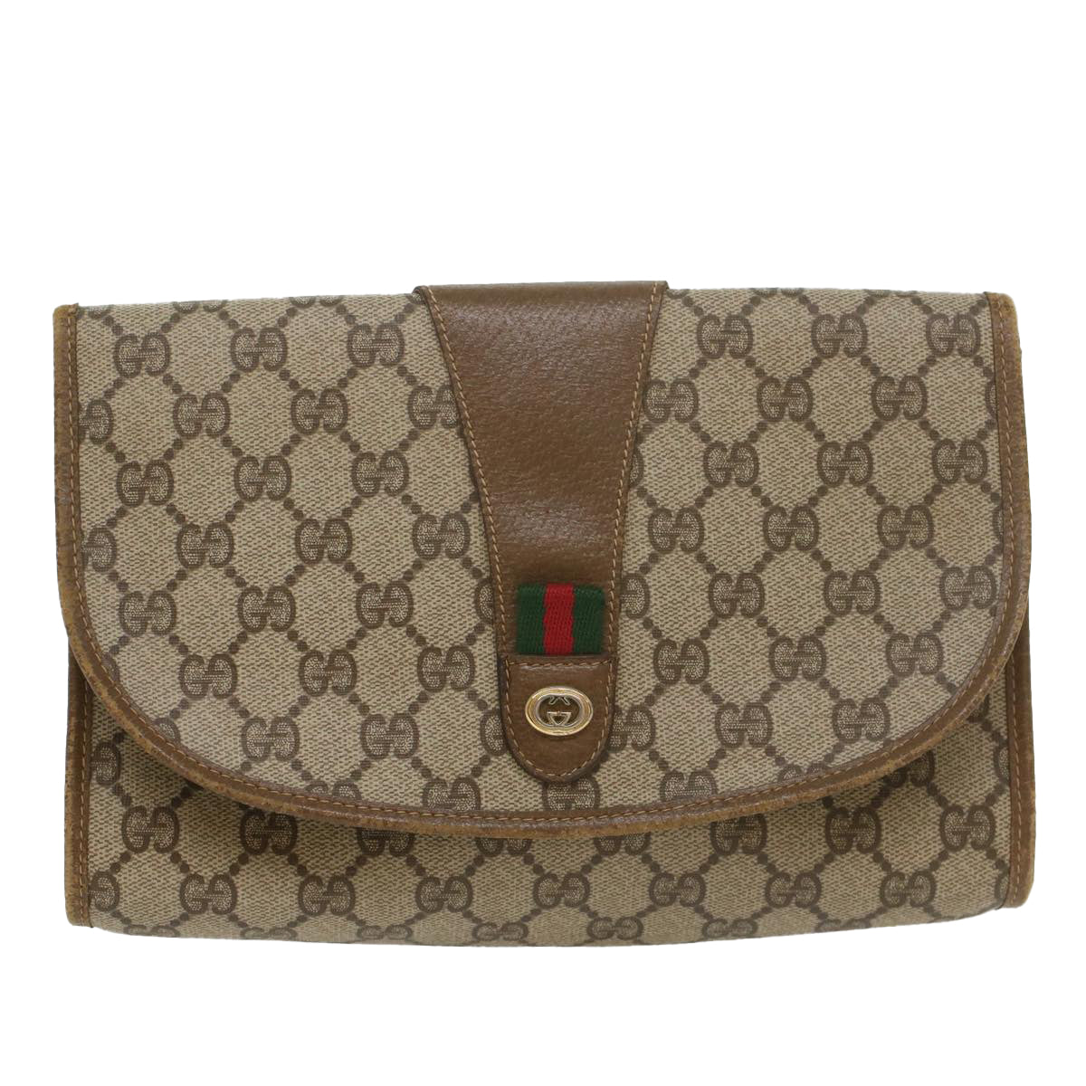 GUCCI GG Supreme Web Sherry Line Clutch Bag Beige Red 89 01 030 Auth ac2277