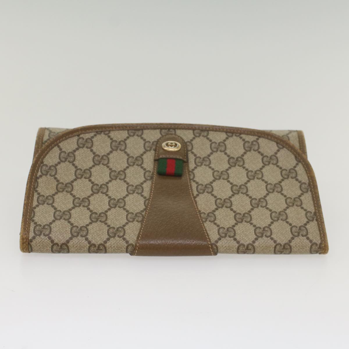 GUCCI GG Supreme Web Sherry Line Clutch Bag Beige Red 89 01 030 Auth ac2277