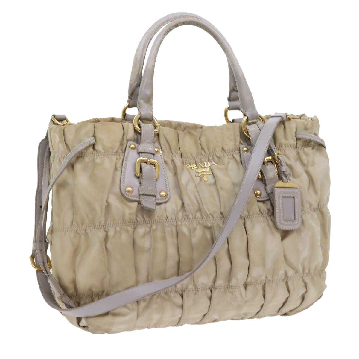 PRADA Hand Bag Nylon 2way Beige Auth ac2285