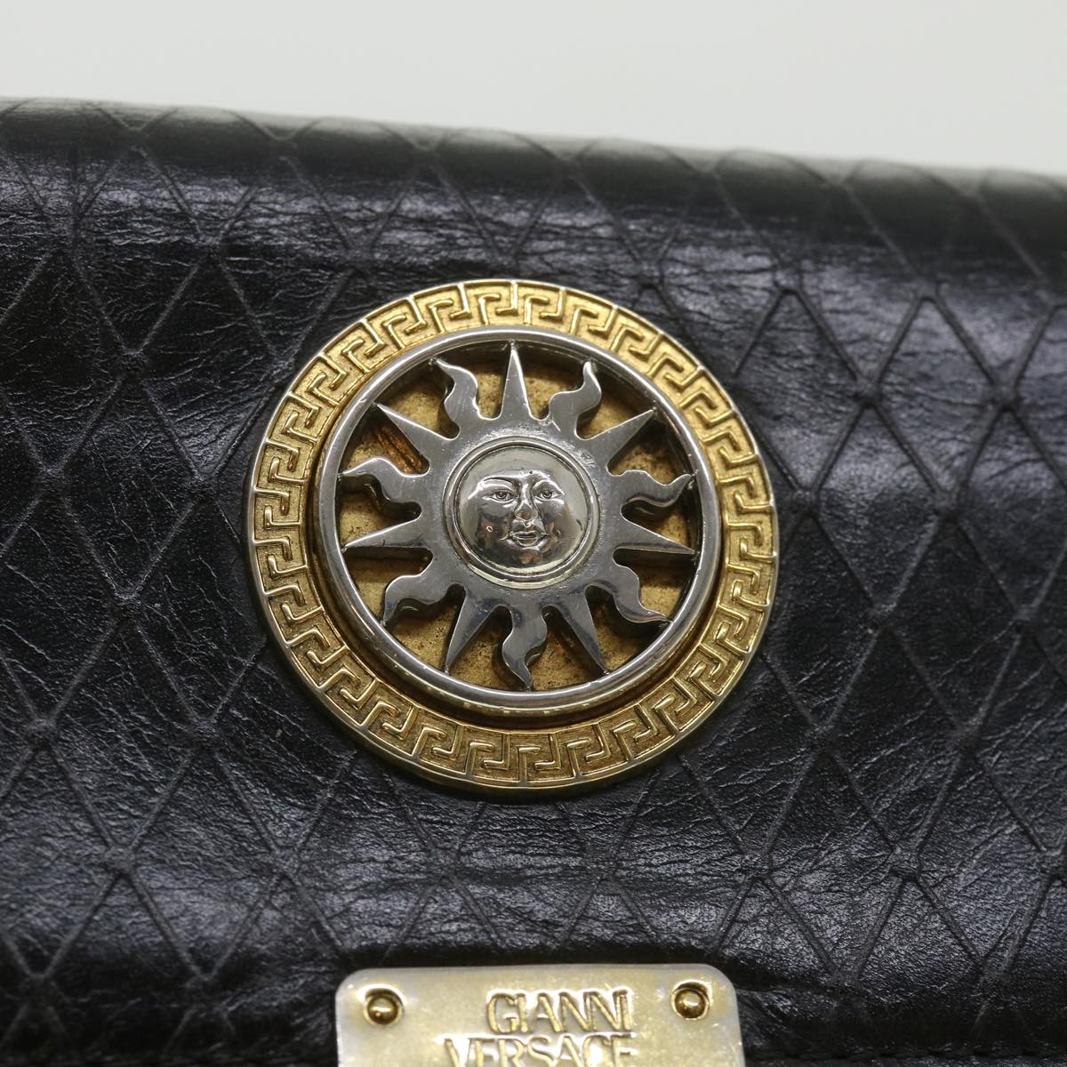 Gianni Versace Clutch Bag Leather Black Auth ac2304